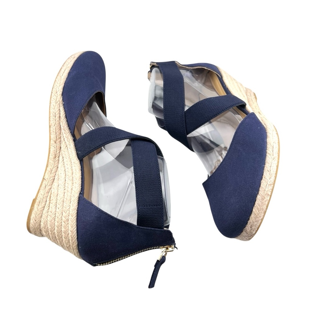Talbots Lyndsay D'Orsay Espadrille Wedge Shoes 9.5 Blue Canvas Coastal Preppy - Picture 4 of 10